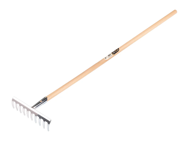 Galvanised garden rake with 10 bent tines, with IKAPE handle 150 x 2.8 ...